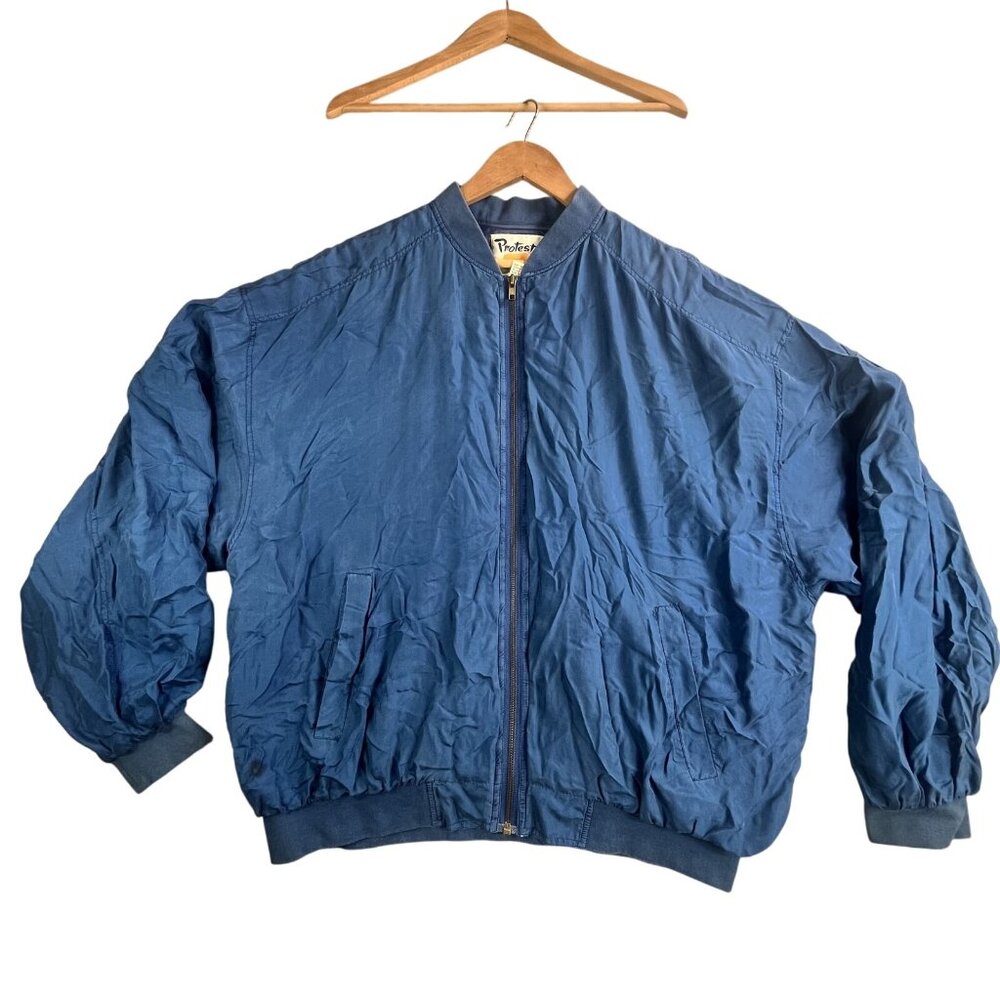VTG Protest Jacket Mens XL Silk Bomber Lightweight Nylon Lined Full Zip 90s Y2K